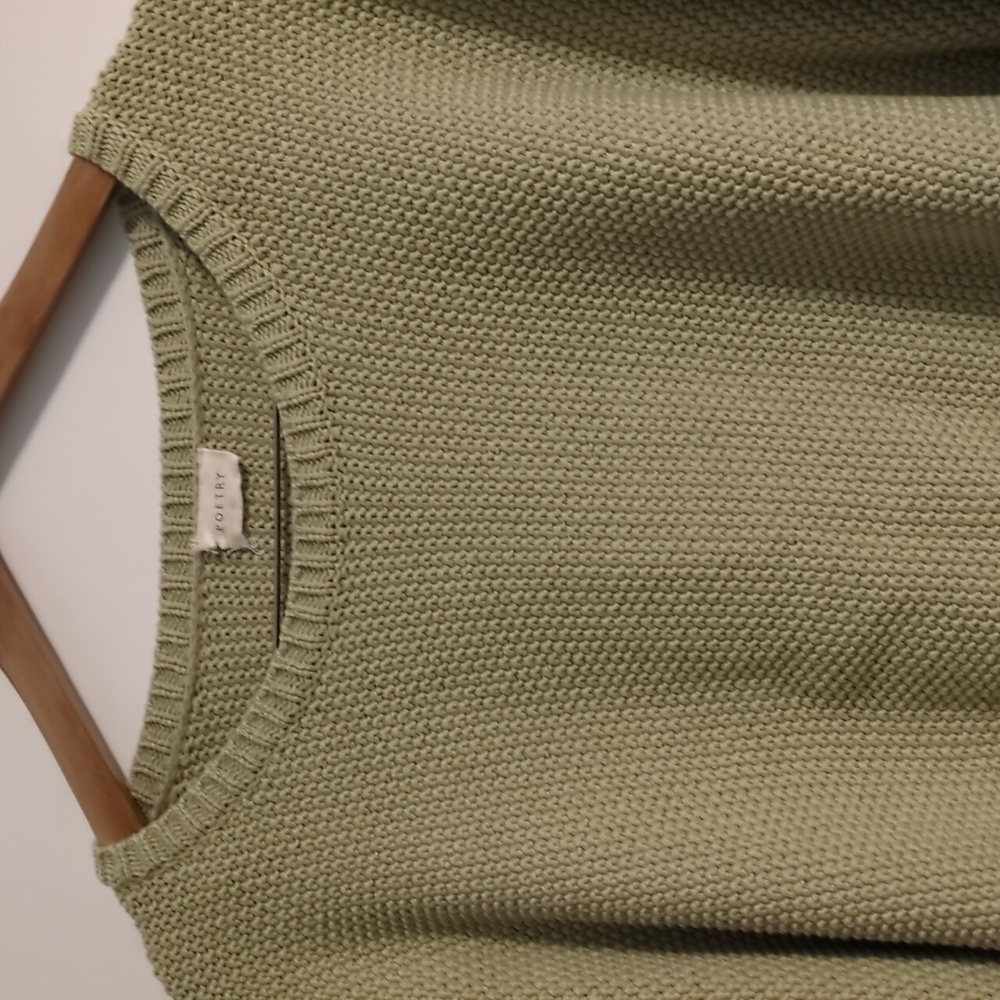 Poetry Sage Green Crew Neck Chuncky Boho Minimalist Sweater Pullover Largenlook - Picture 2 of 6